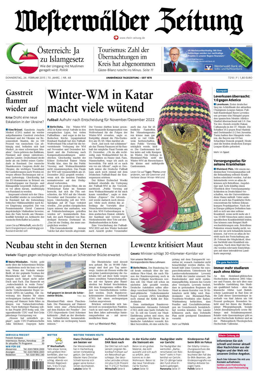 Westerwälder Zeitung vom Donnerstag, 26.02.2015
