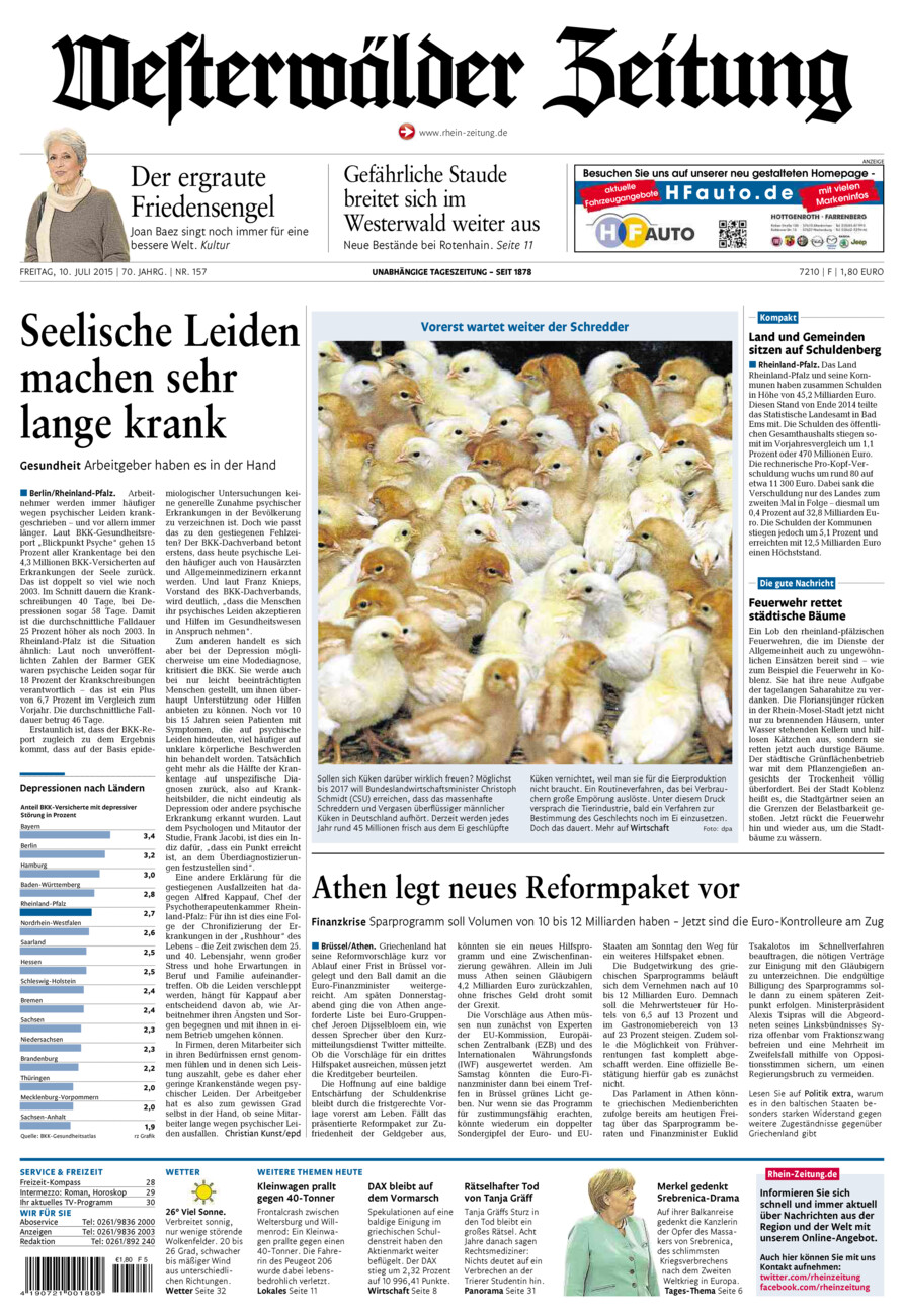 Westerwälder Zeitung vom Freitag, 10.07.2015