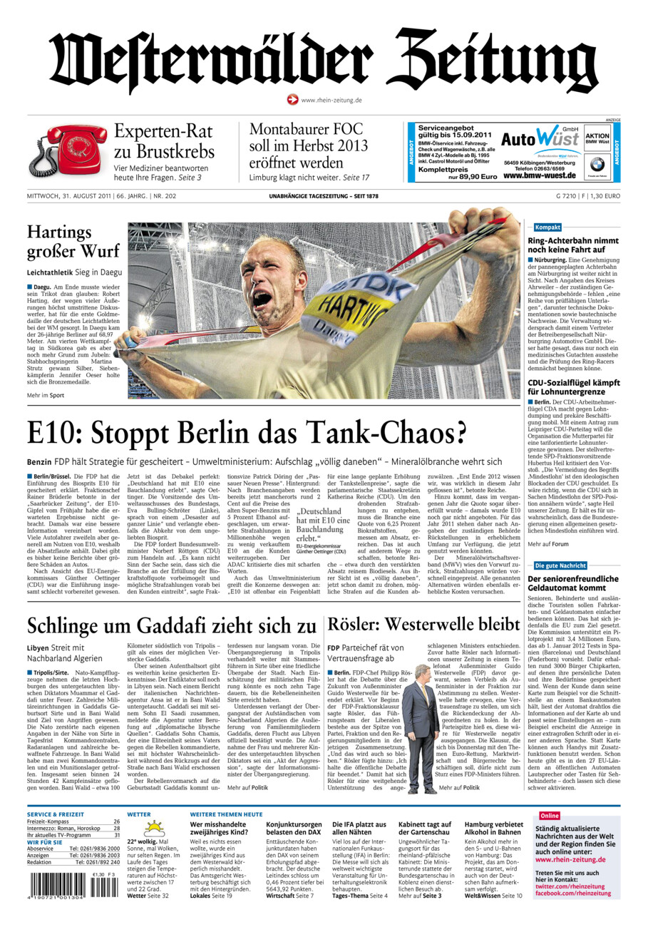 Westerwälder Zeitung vom Mittwoch, 31.08.2011
