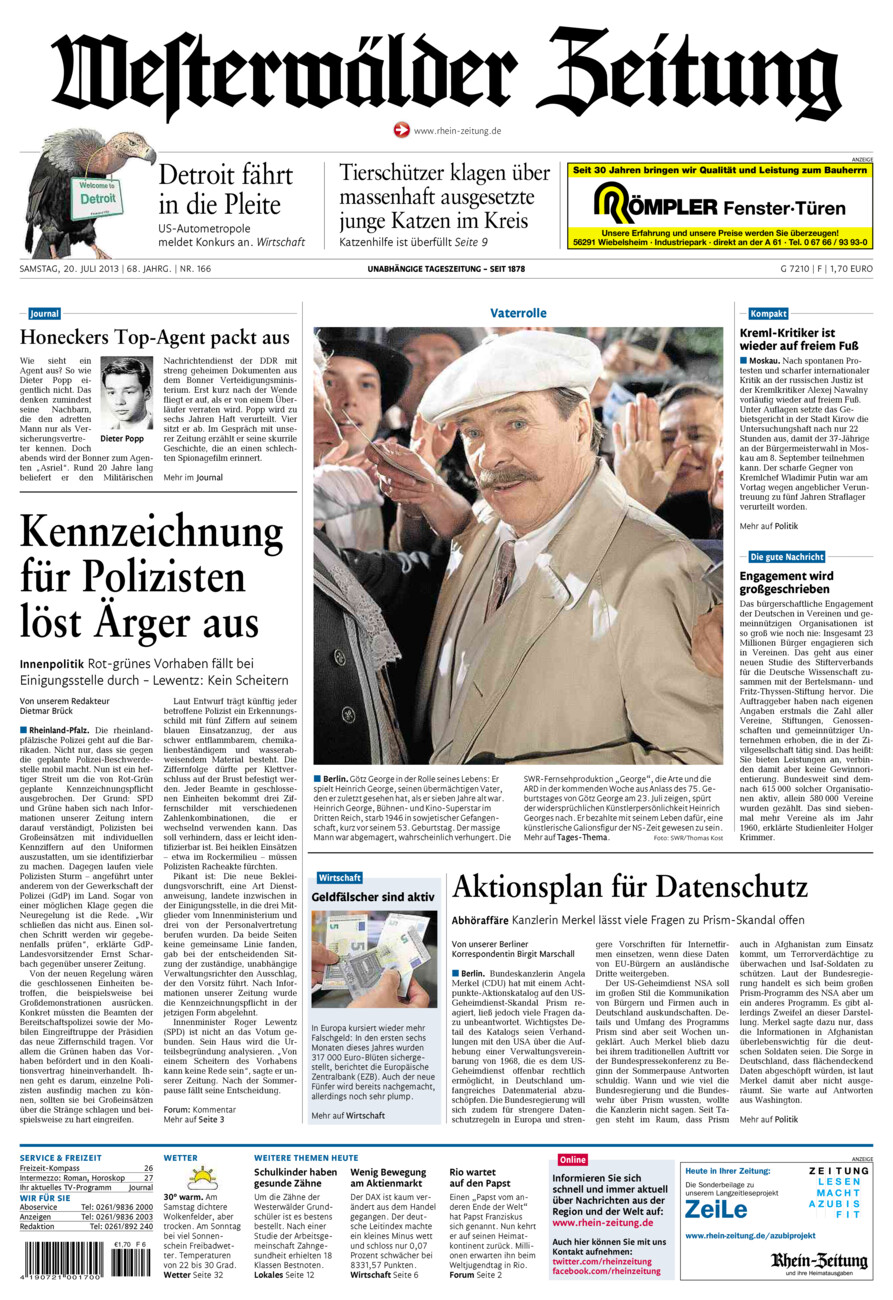 Westerwälder Zeitung vom Samstag, 20.07.2013