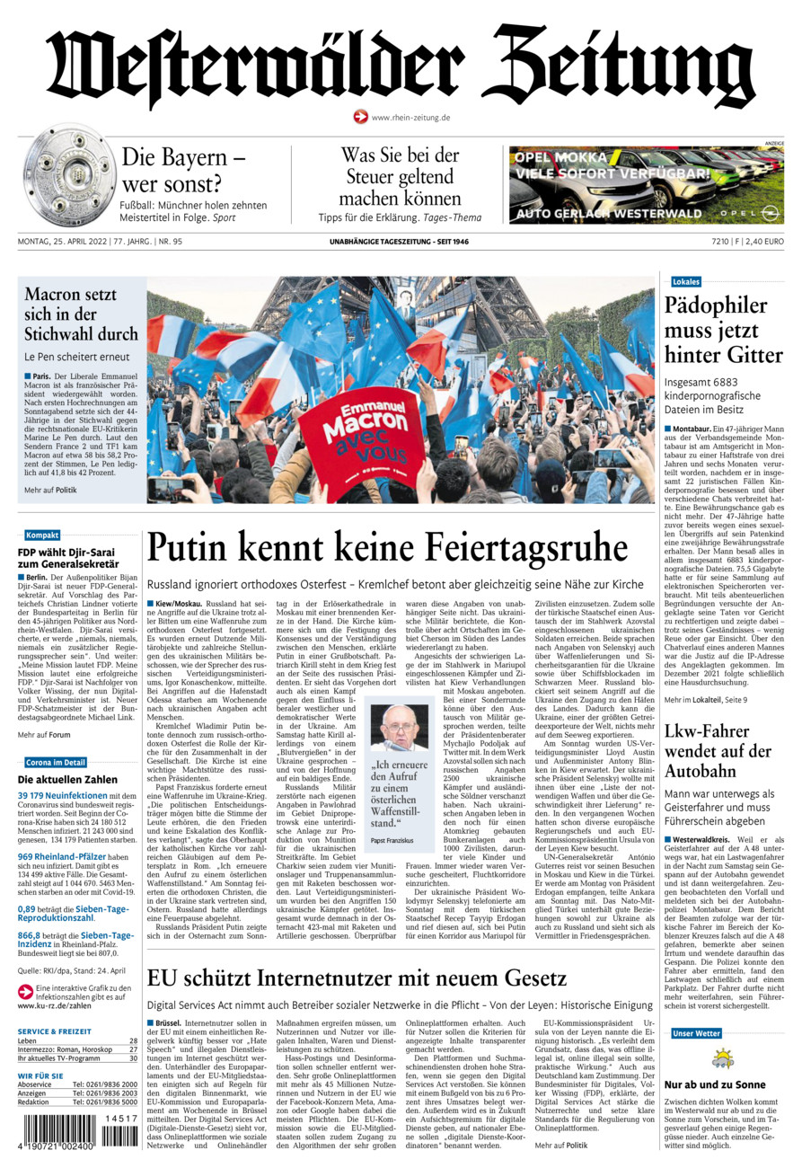 Westerwälder Zeitung vom Montag, 25.04.2022