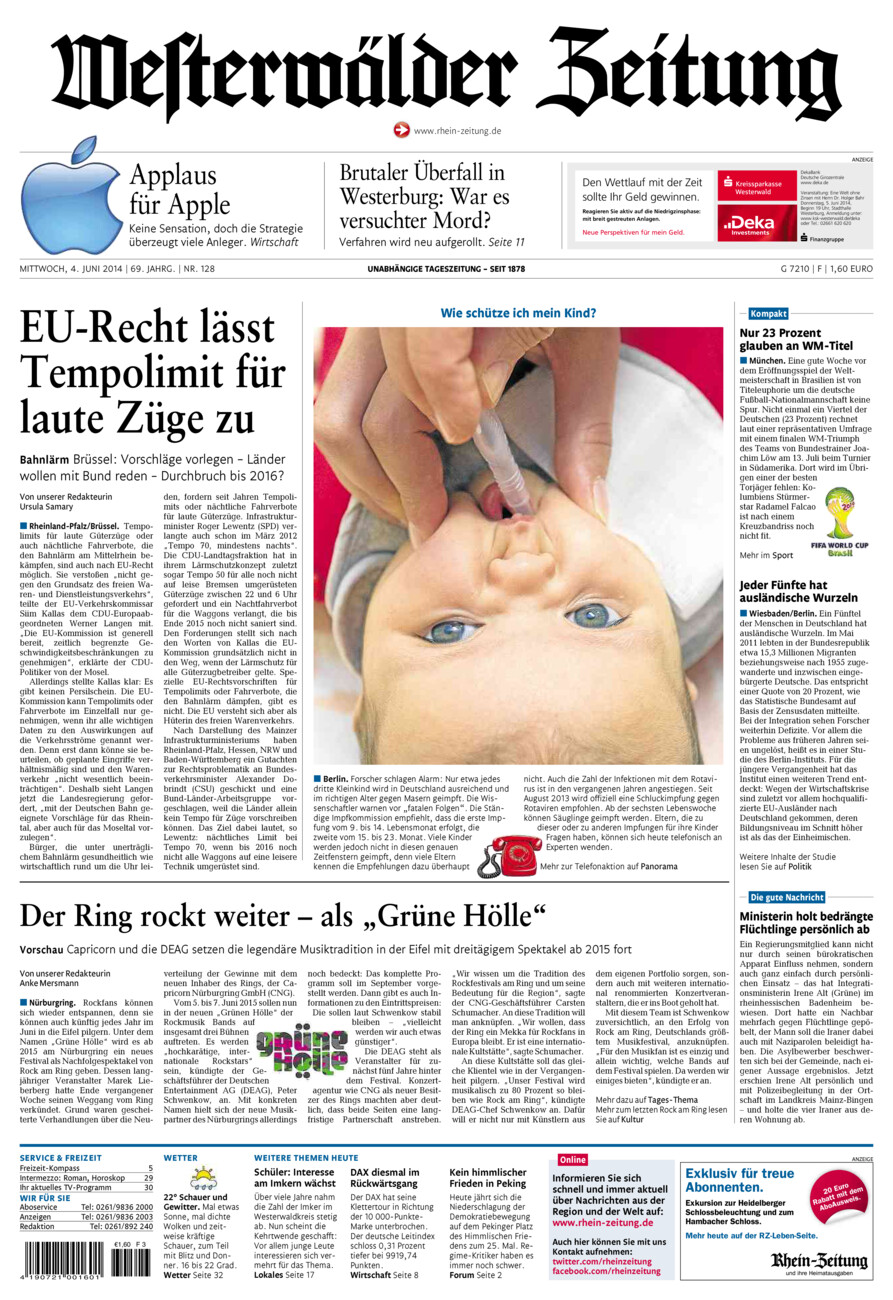 Westerwälder Zeitung vom Mittwoch, 04.06.2014