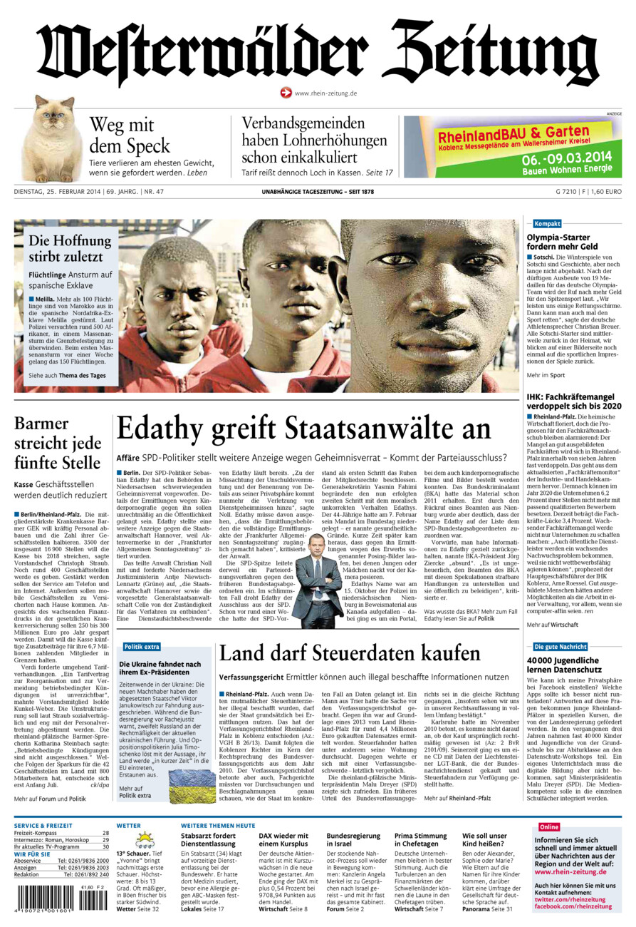 Westerwälder Zeitung vom Dienstag, 25.02.2014