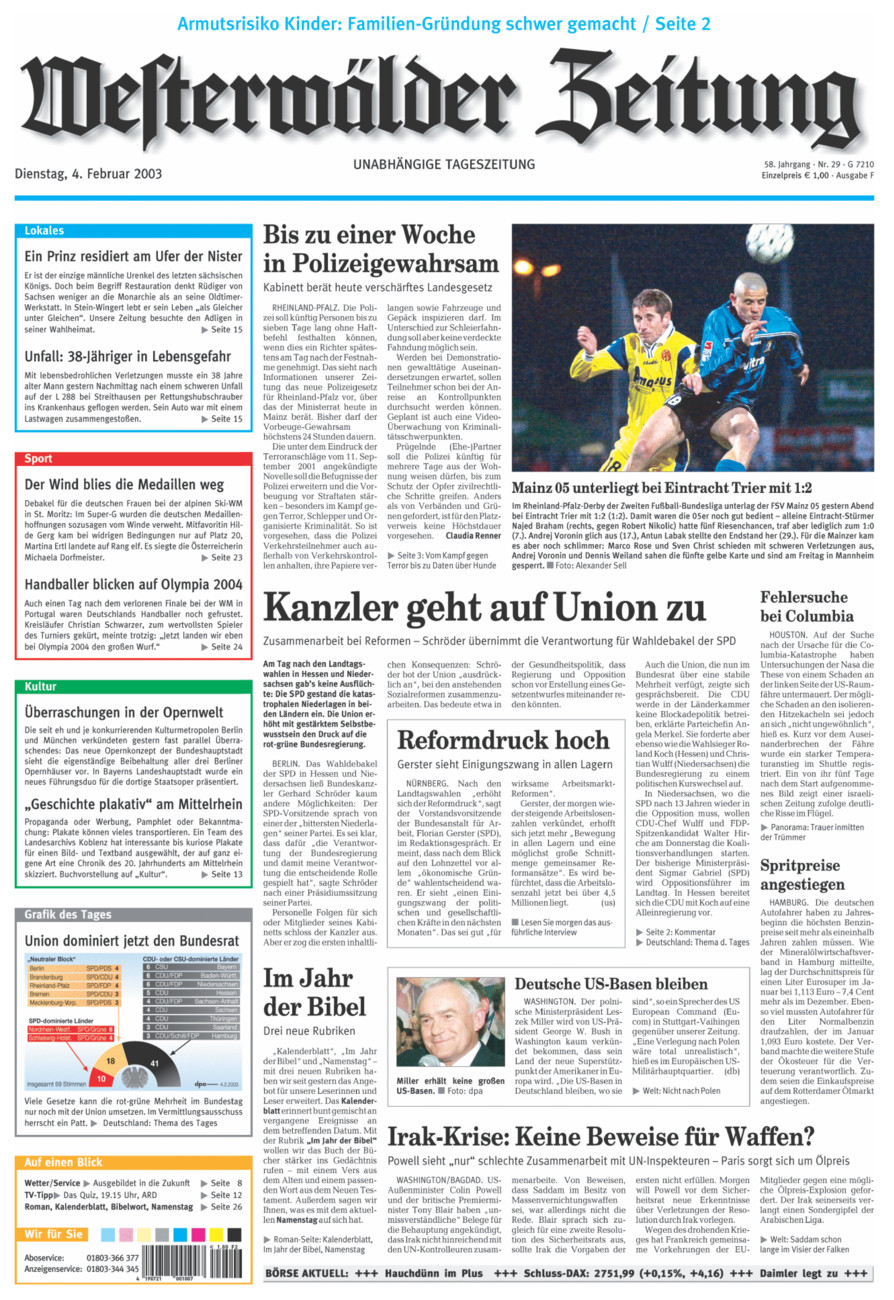 Westerwälder Zeitung vom Dienstag, 04.02.2003