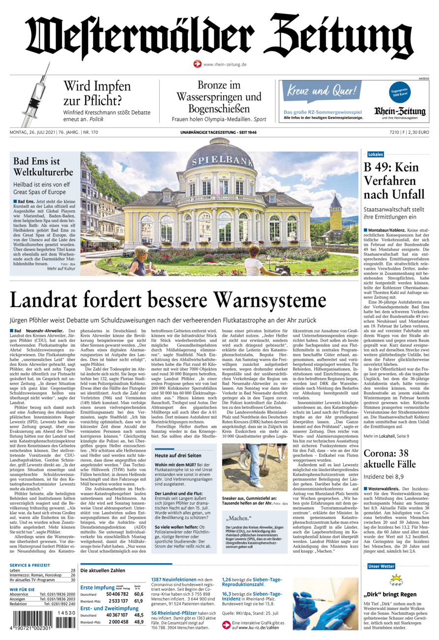 Westerwälder Zeitung vom Montag, 26.07.2021