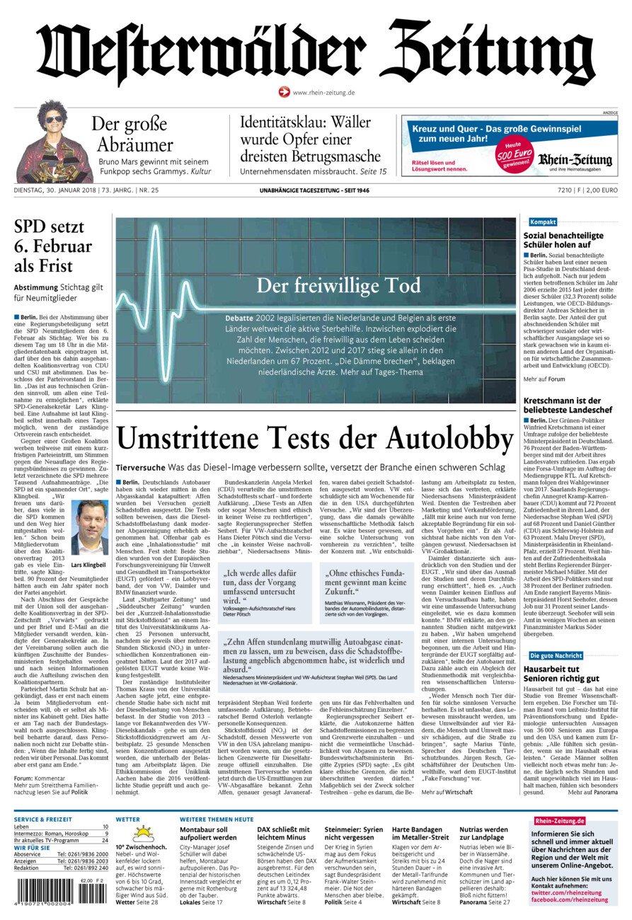 Westerwälder Zeitung vom Dienstag, 30.01.2018