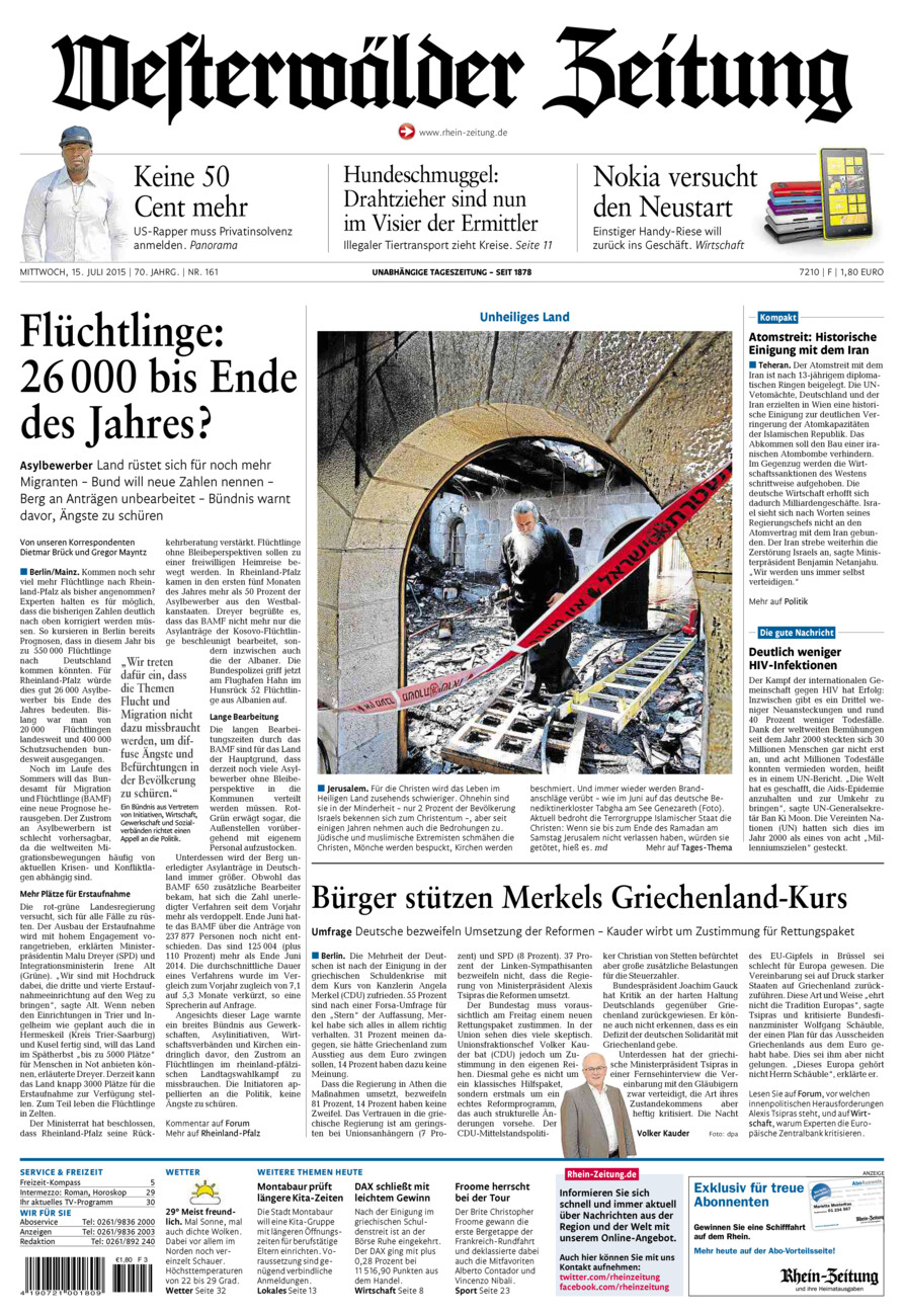 Westerwälder Zeitung vom Mittwoch, 15.07.2015