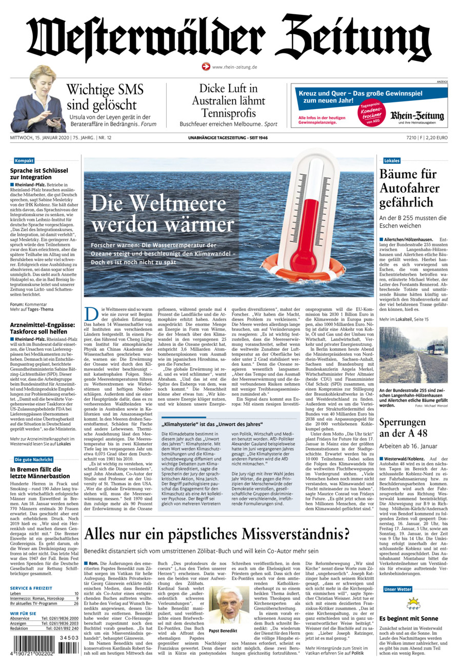 Westerwälder Zeitung vom Mittwoch, 15.01.2020