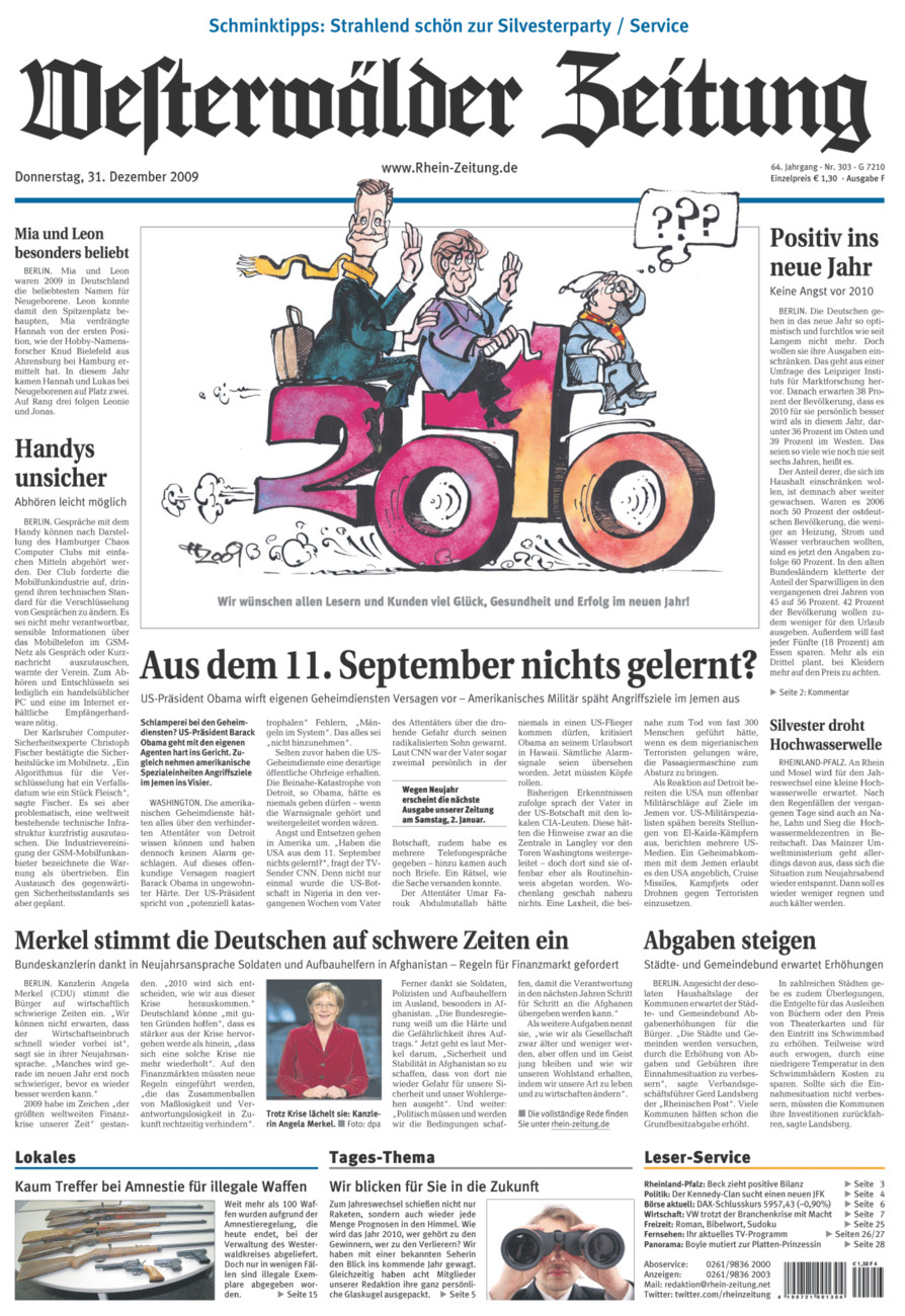 Westerwälder Zeitung vom Donnerstag, 31.12.2009