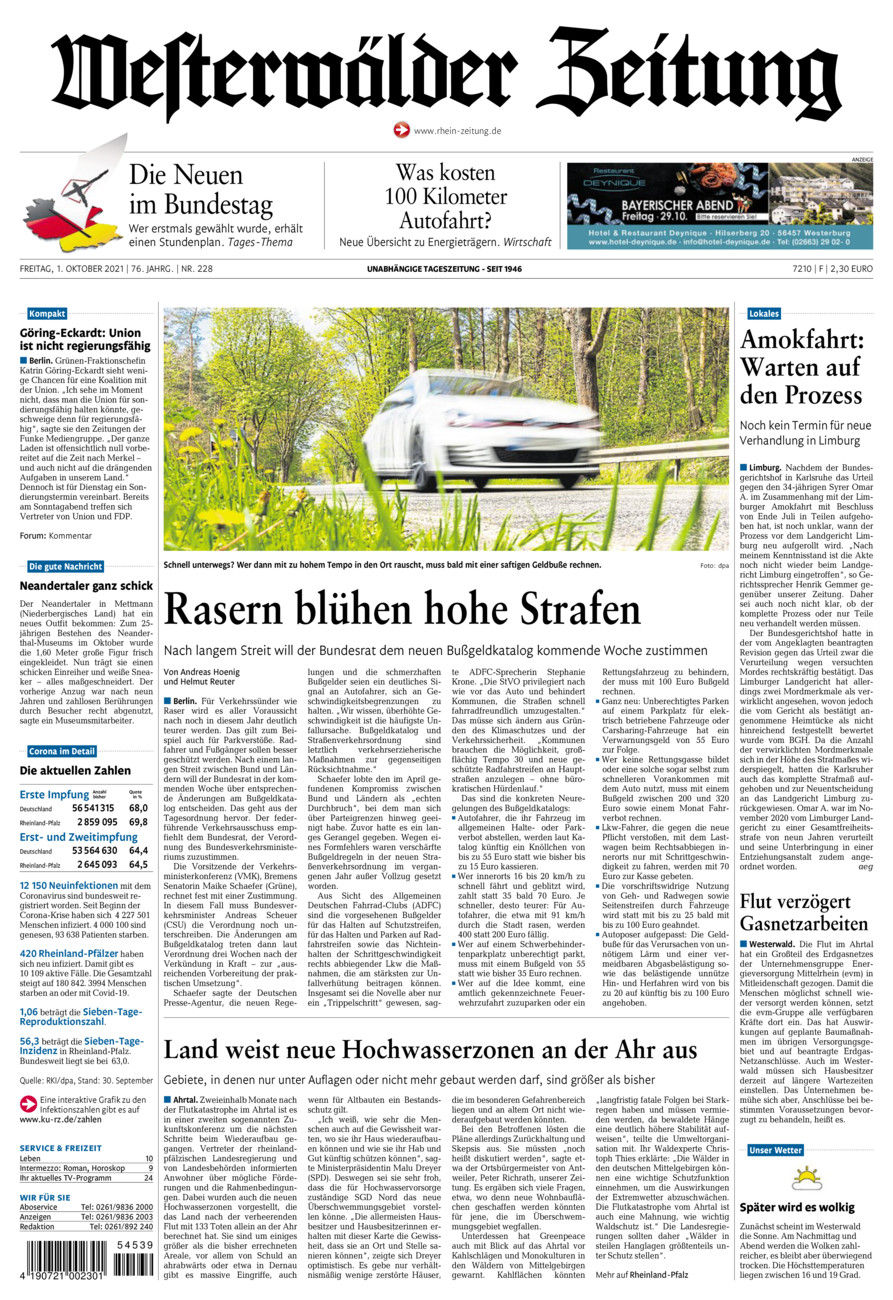 Westerwälder Zeitung vom Freitag, 01.10.2021