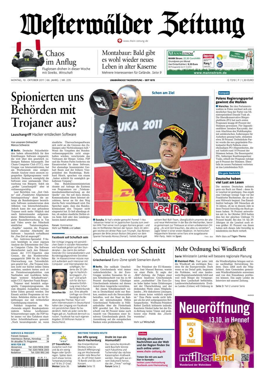 Westerwälder Zeitung vom Montag, 10.10.2011