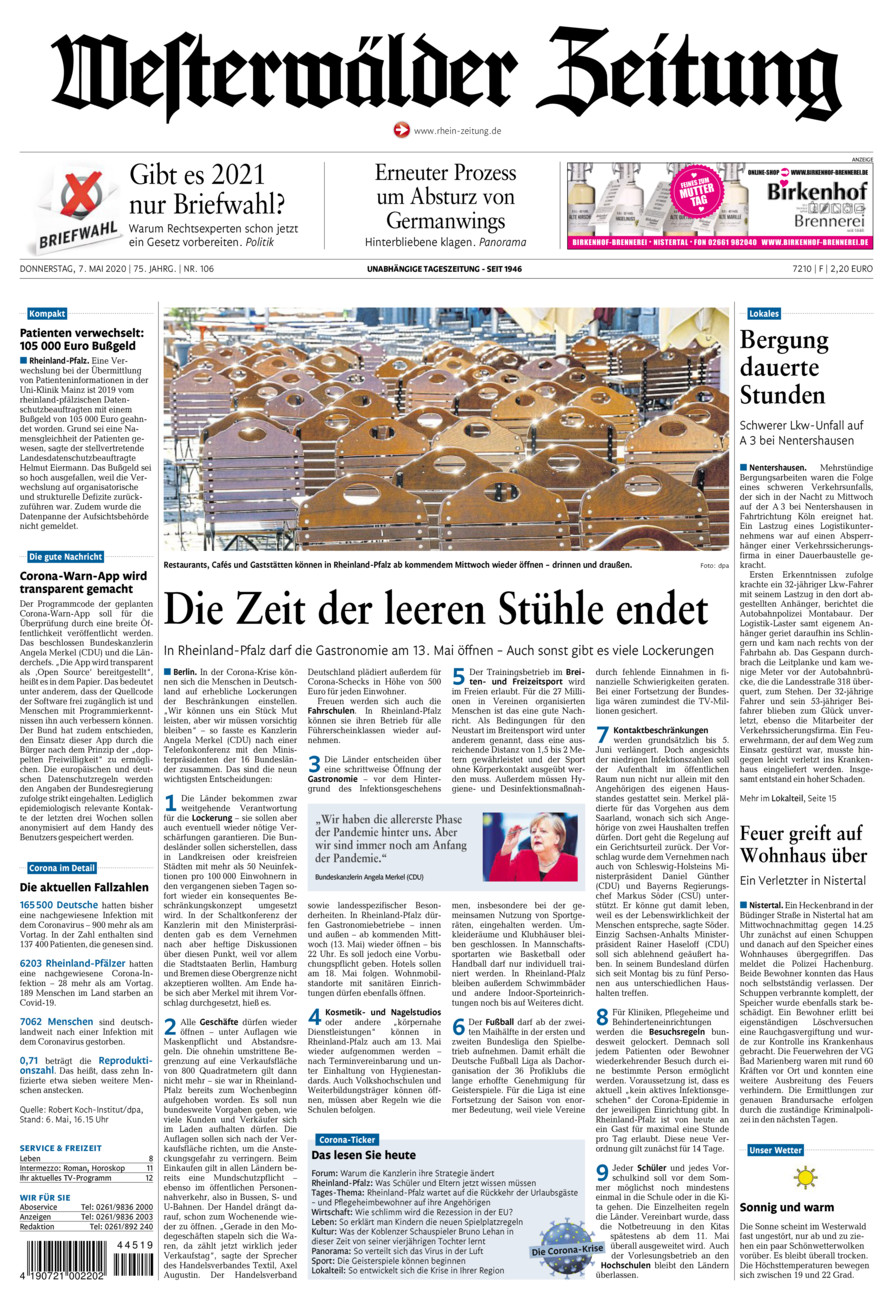 Westerwälder Zeitung vom Donnerstag, 07.05.2020