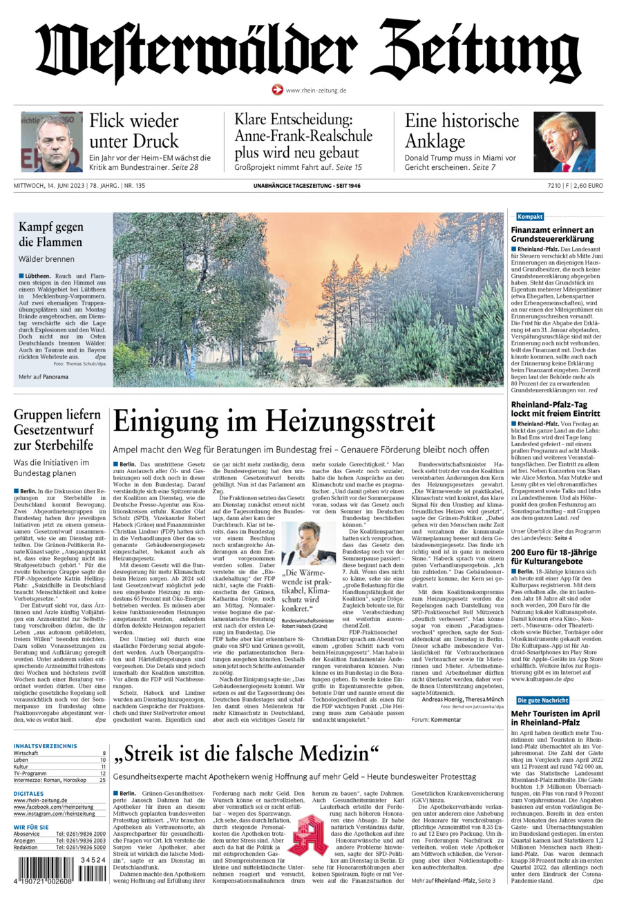 Westerwälder Zeitung vom Mittwoch, 14.06.2023