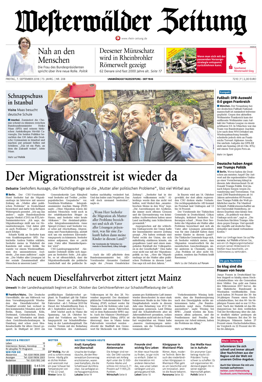Westerwälder Zeitung vom Freitag, 07.09.2018