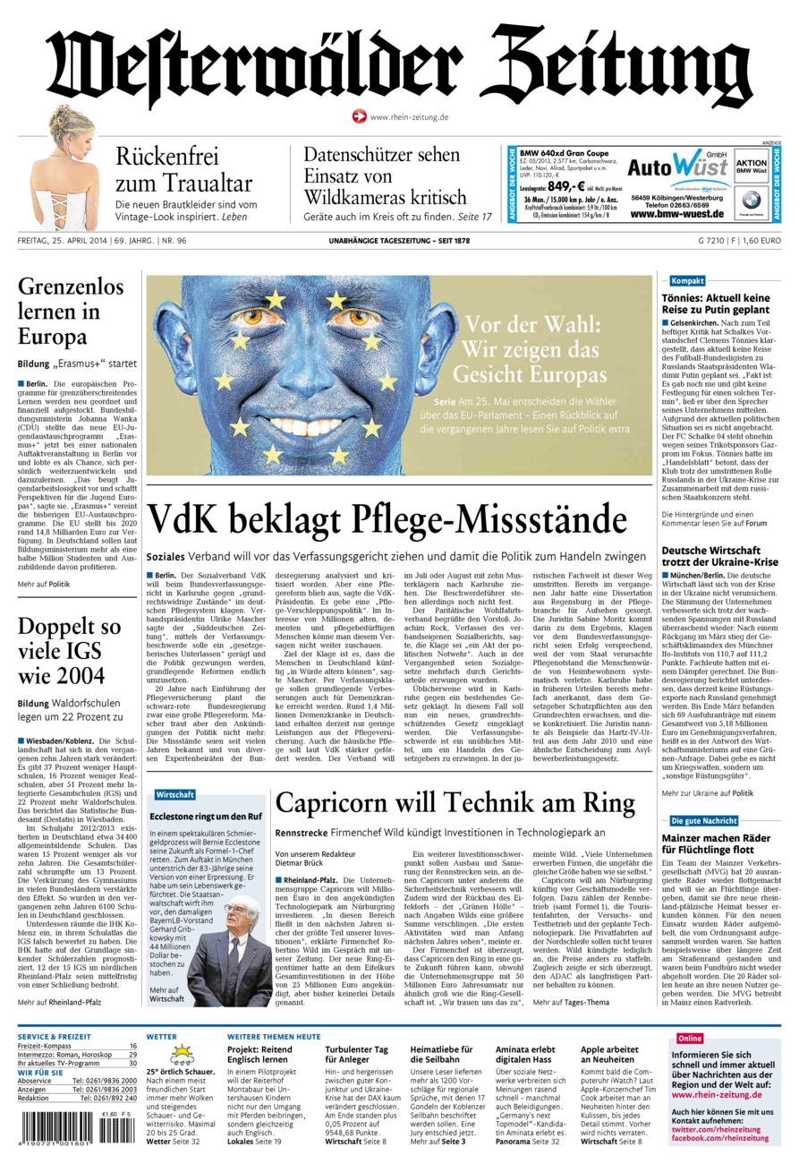 Westerwälder Zeitung vom Freitag, 25.04.2014