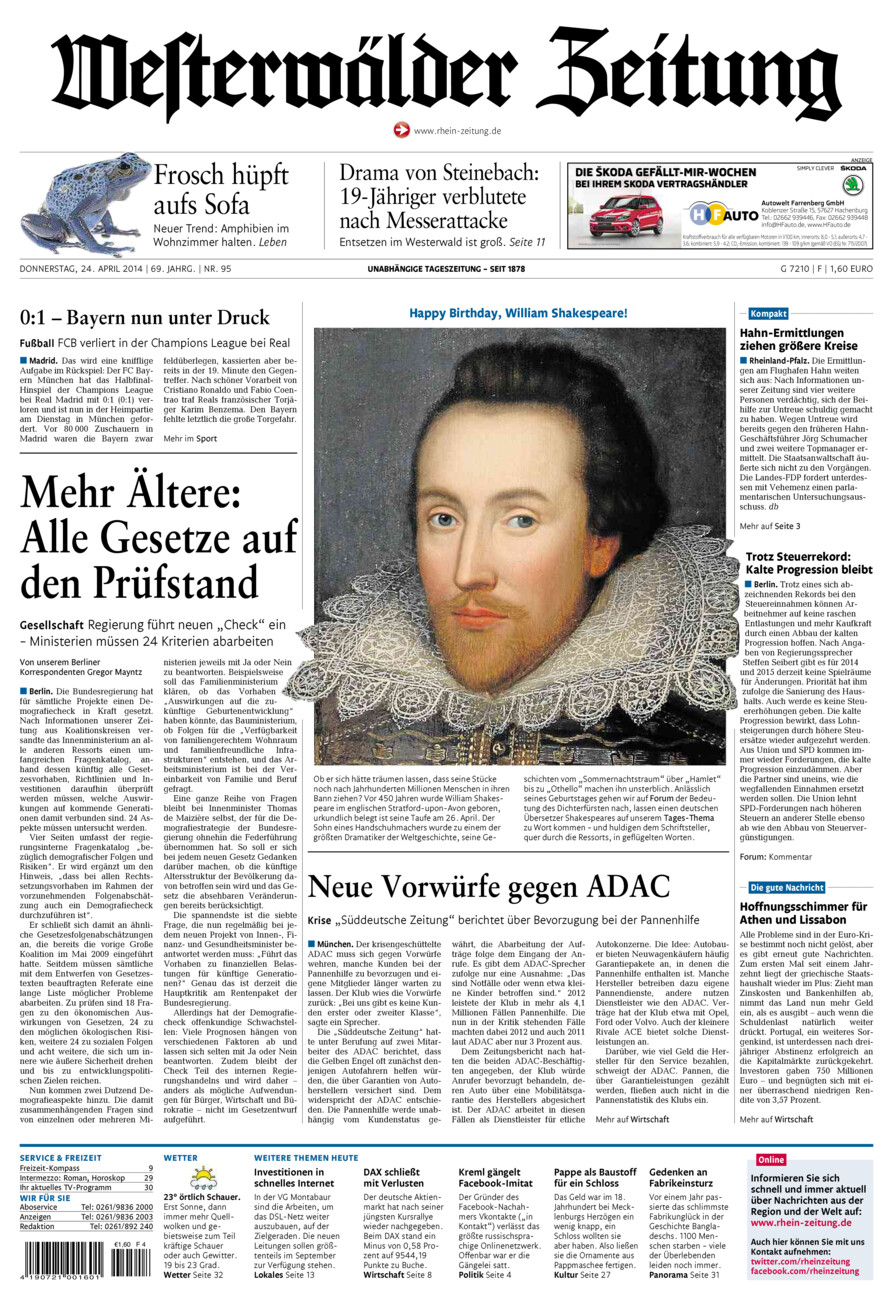 Westerwälder Zeitung vom Donnerstag, 24.04.2014