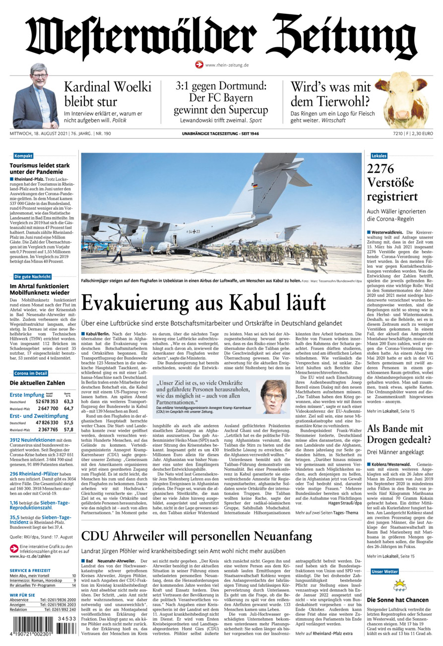 Westerwälder Zeitung vom Mittwoch, 18.08.2021