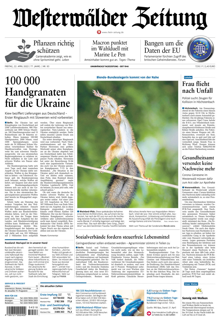 Westerwälder Zeitung vom Freitag, 22.04.2022