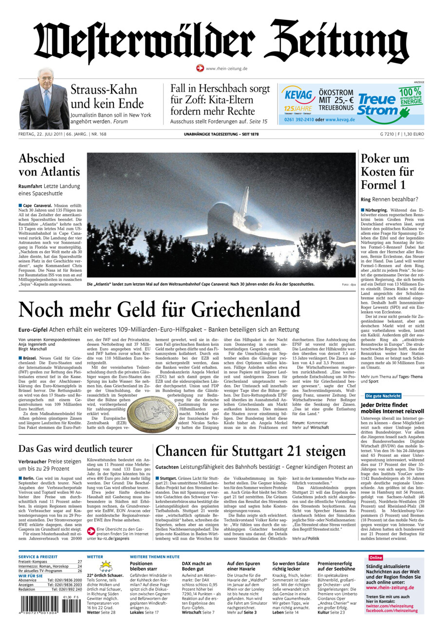 Westerwälder Zeitung vom Freitag, 22.07.2011