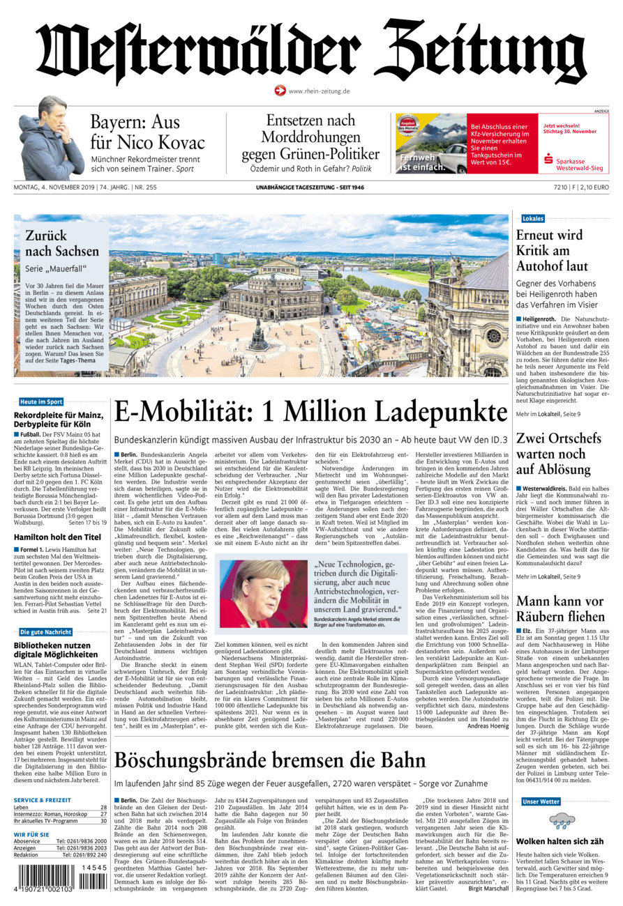 Westerwälder Zeitung vom Montag, 04.11.2019