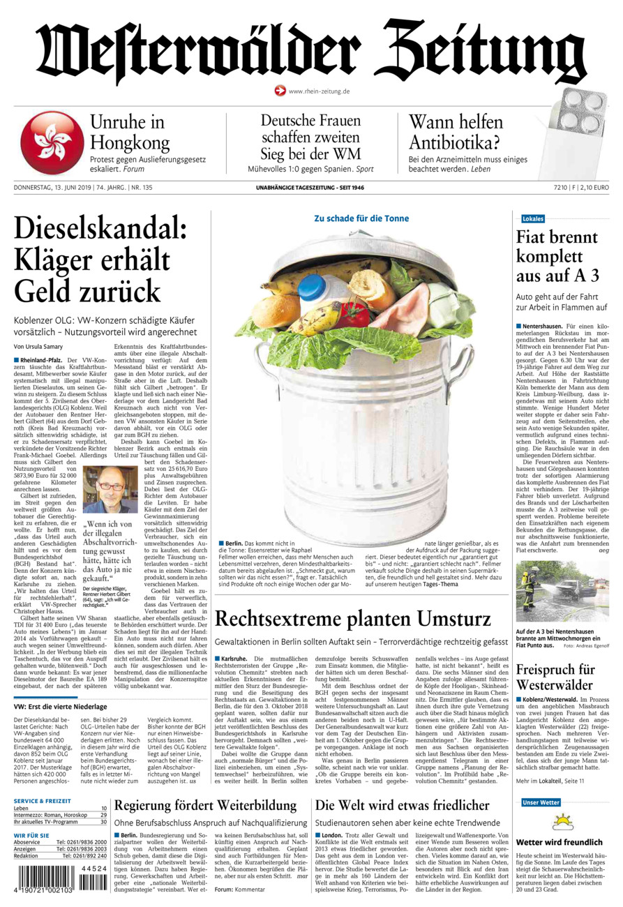 Westerwälder Zeitung vom Donnerstag, 13.06.2019