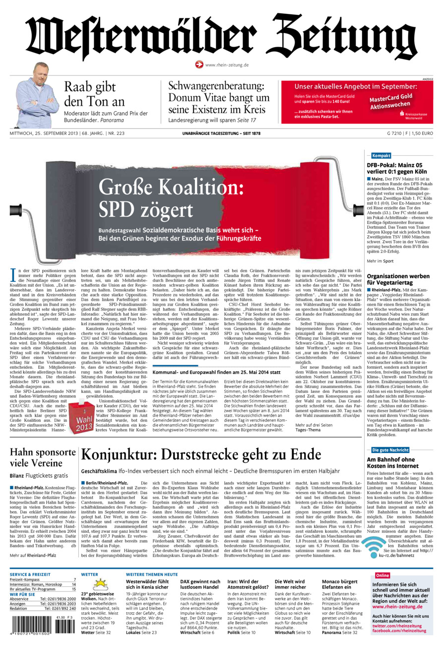 Westerwälder Zeitung vom Mittwoch, 25.09.2013