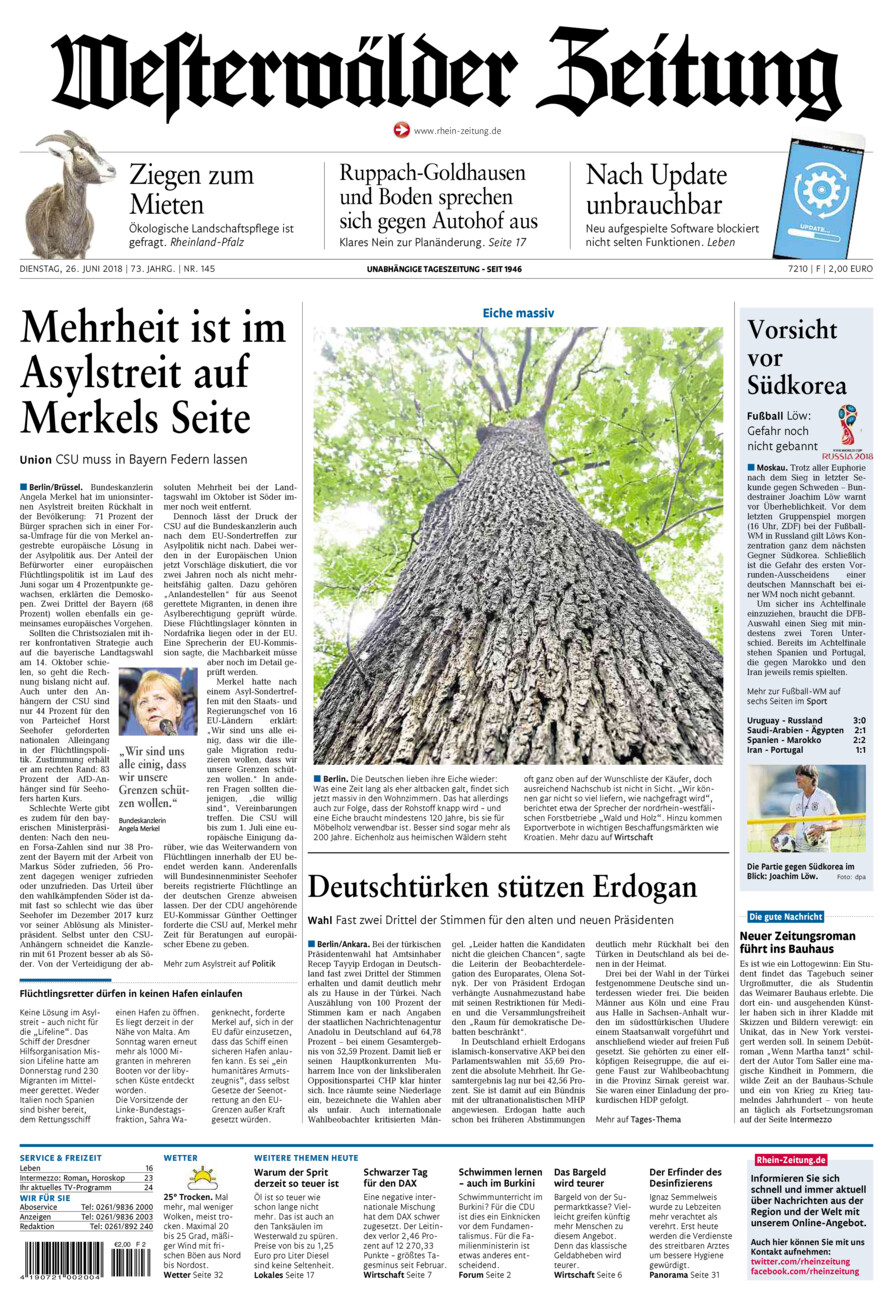Westerwälder Zeitung vom Dienstag, 26.06.2018