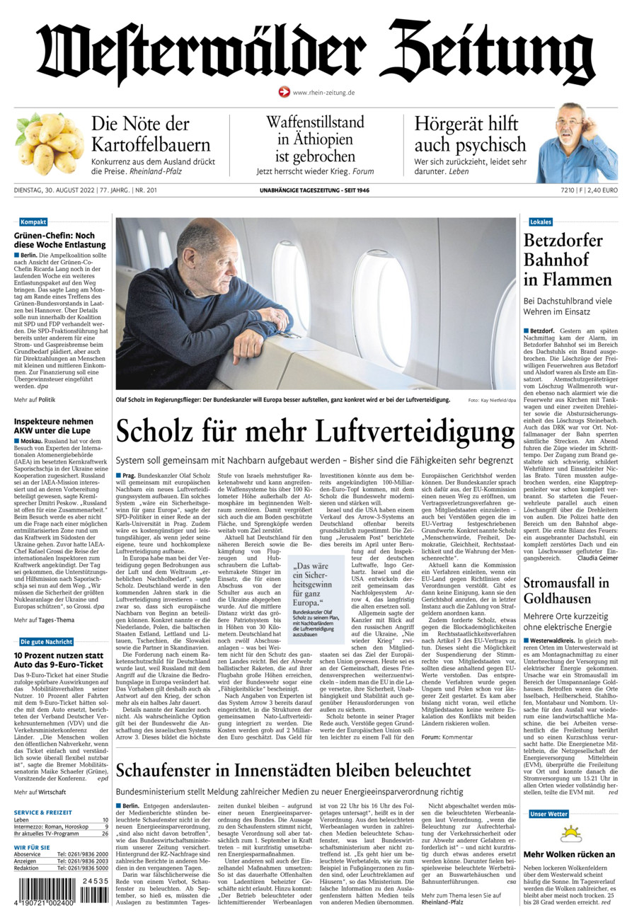 Westerwälder Zeitung vom Dienstag, 30.08.2022