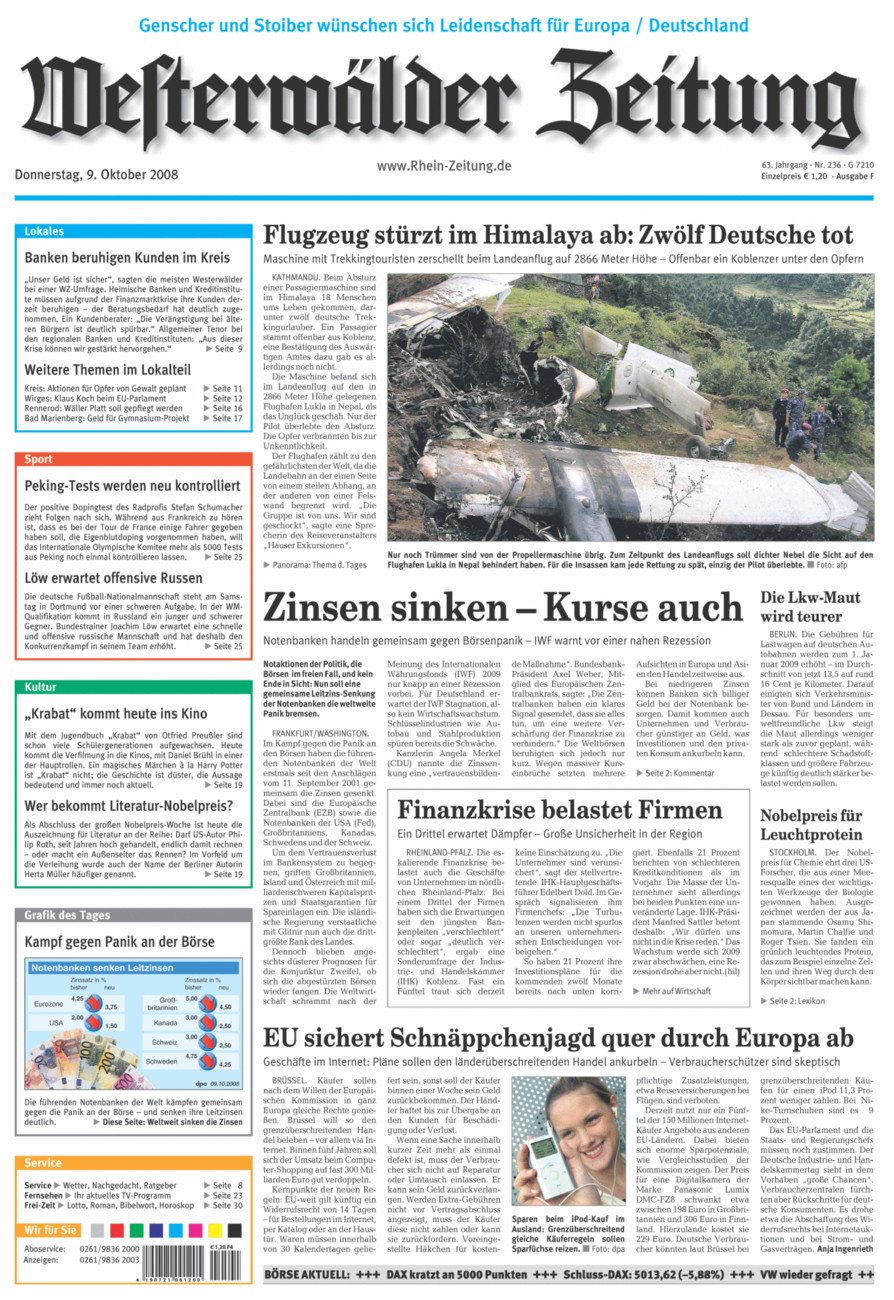 Westerwälder Zeitung vom Donnerstag, 09.10.2008