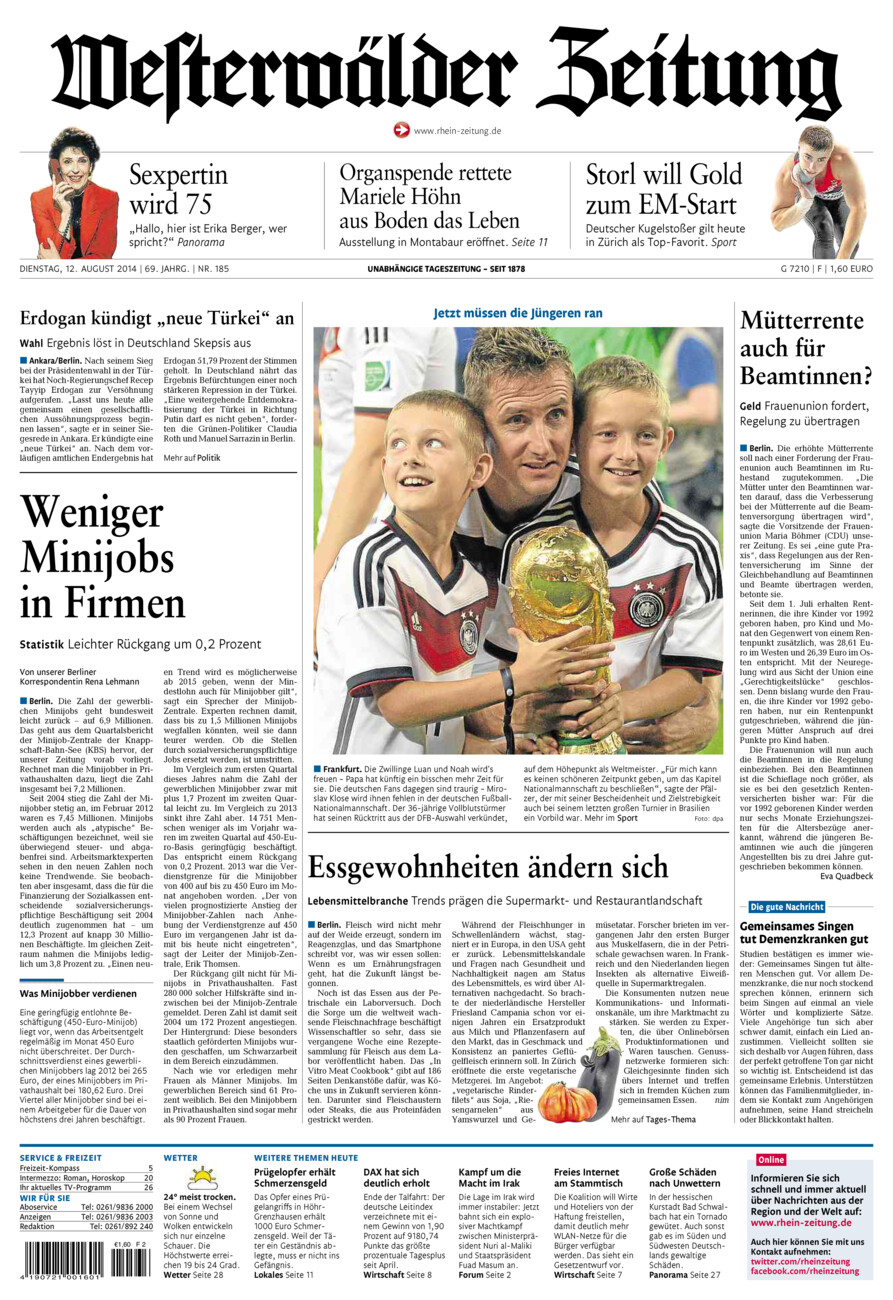Westerwälder Zeitung vom Dienstag, 12.08.2014