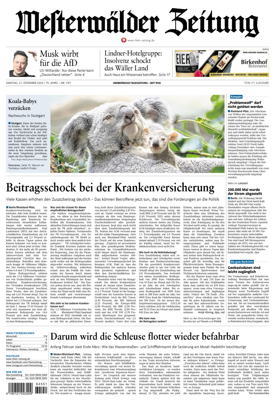 Westerwälder Zeitung vom Samstag, 21.12.2024