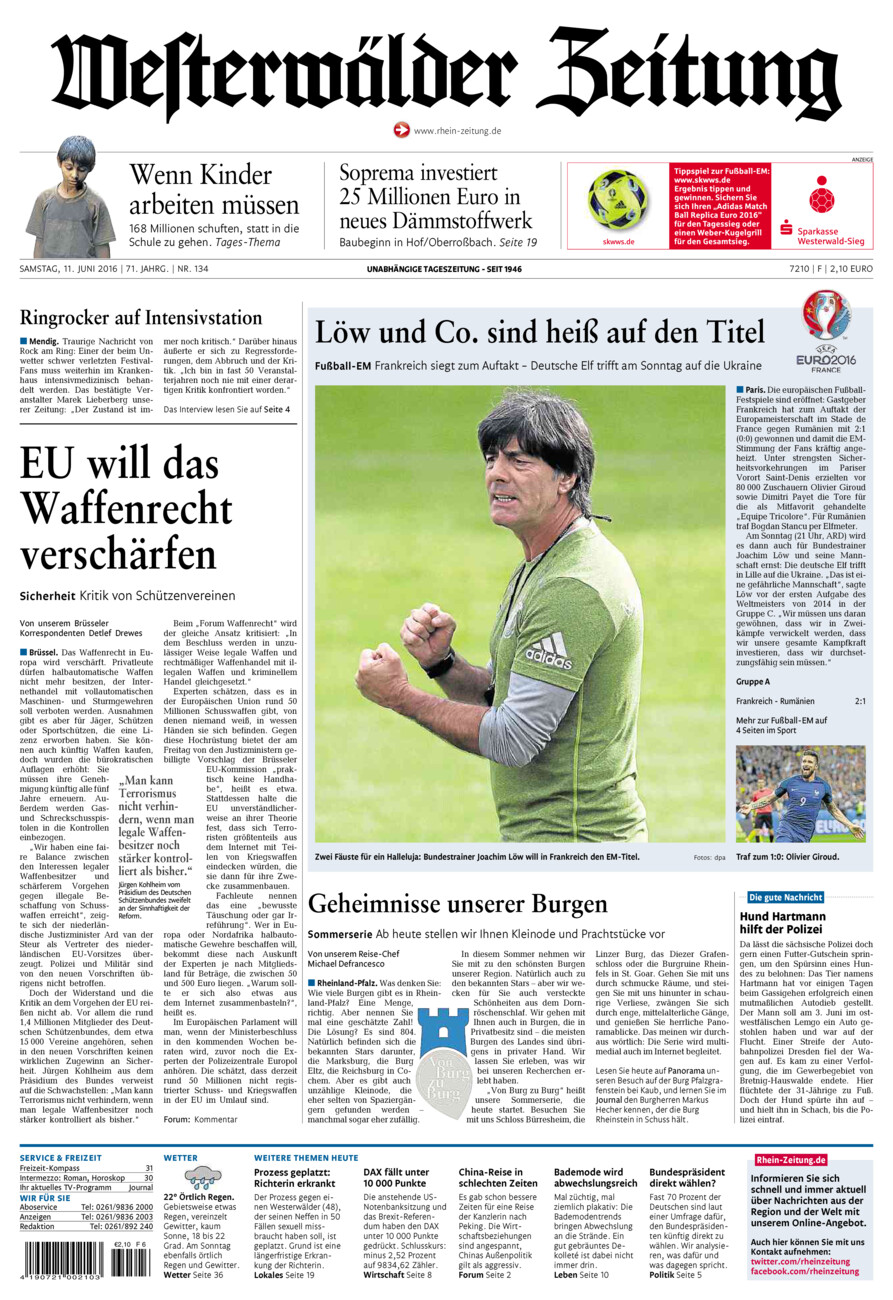 Westerwälder Zeitung vom Samstag, 11.06.2016