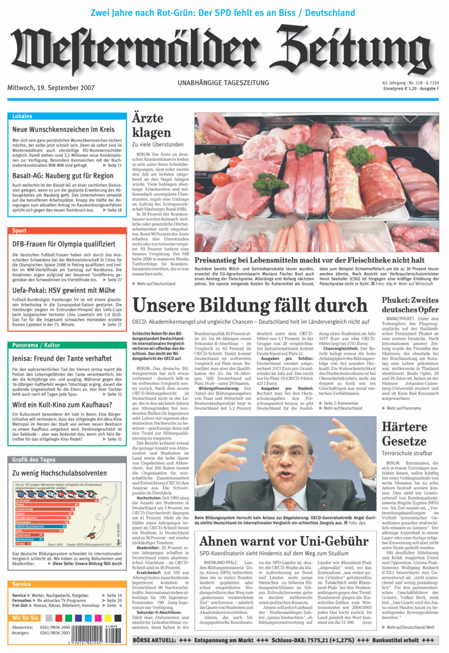 Westerwälder Zeitung vom Mittwoch, 19.09.2007