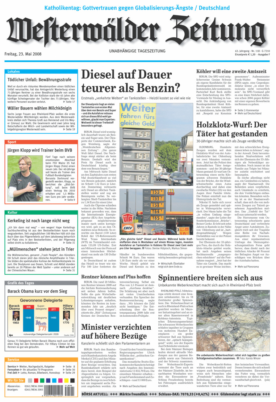 Westerwälder Zeitung vom Freitag, 23.05.2008