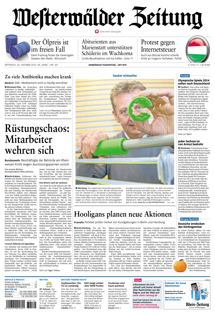 Westerwälder Zeitung vom Mittwoch, 29.10.2014