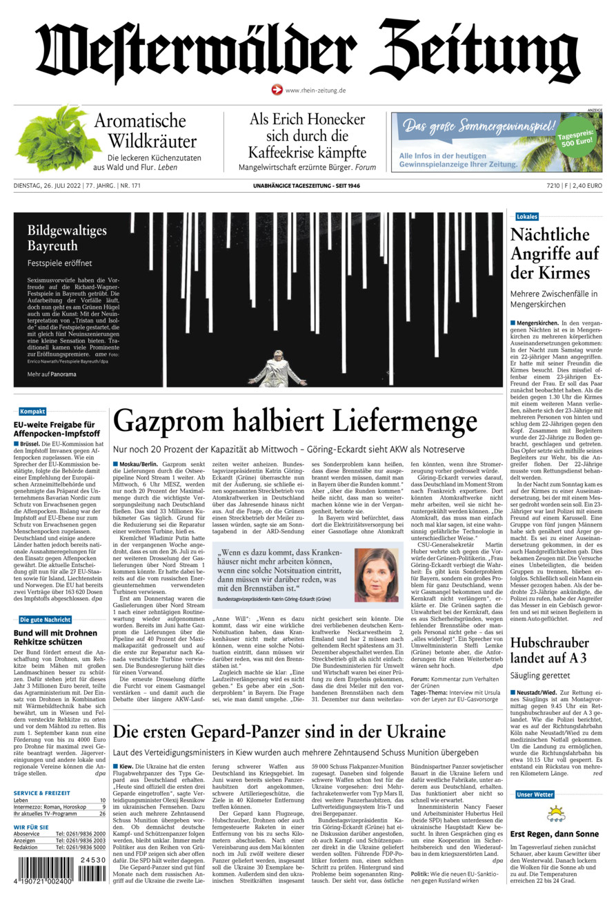 Westerwälder Zeitung vom Dienstag, 26.07.2022