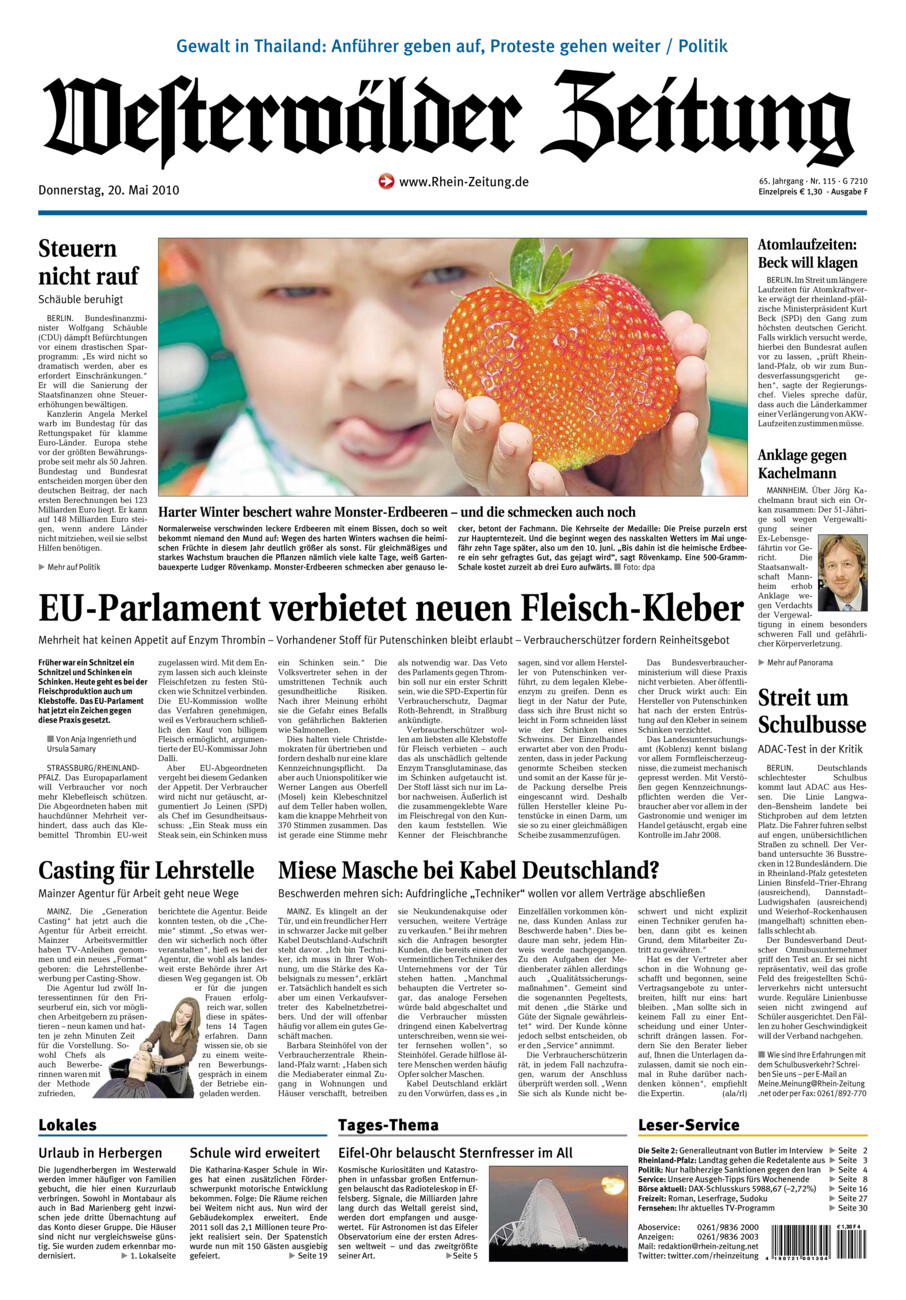 Westerwälder Zeitung vom Donnerstag, 20.05.2010