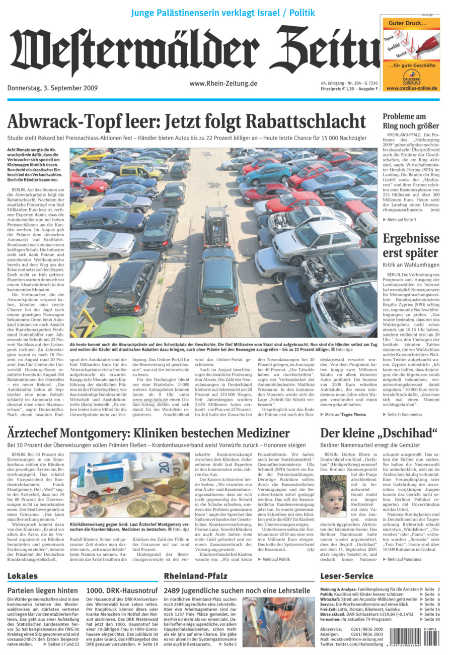 Westerwälder Zeitung vom Donnerstag, 03.09.2009
