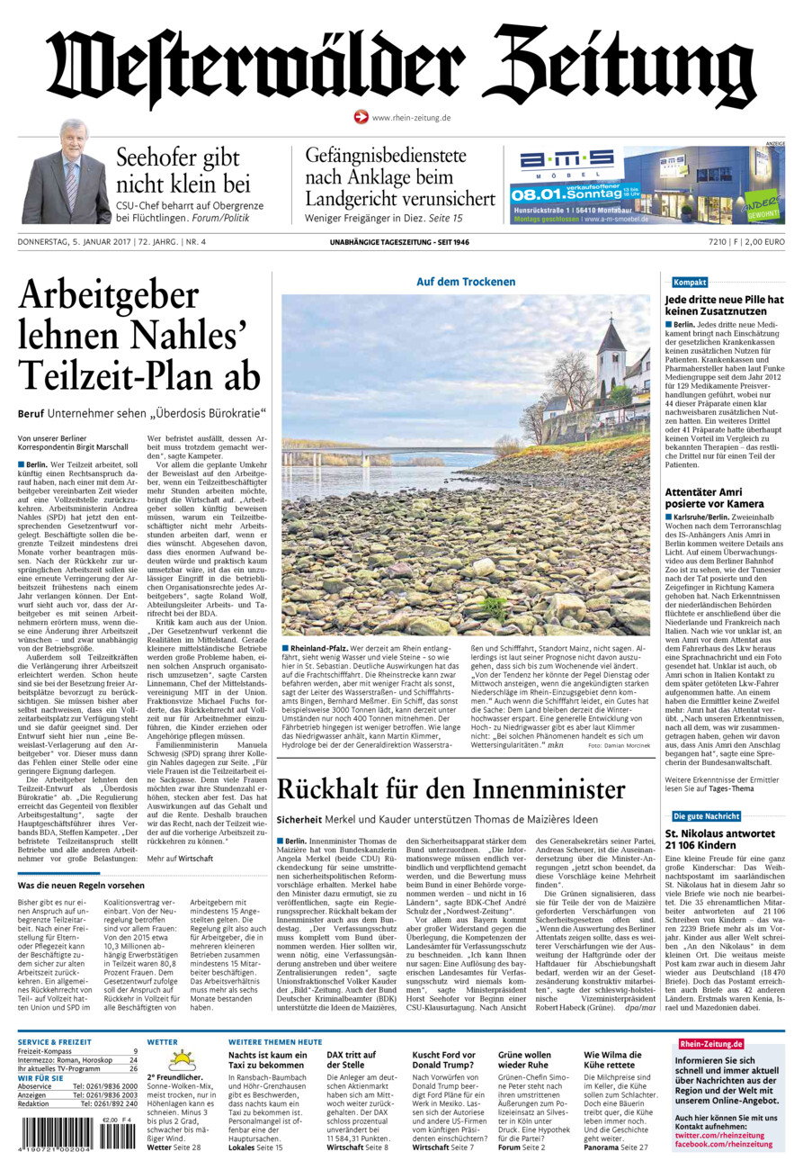 Westerwälder Zeitung vom Donnerstag, 05.01.2017