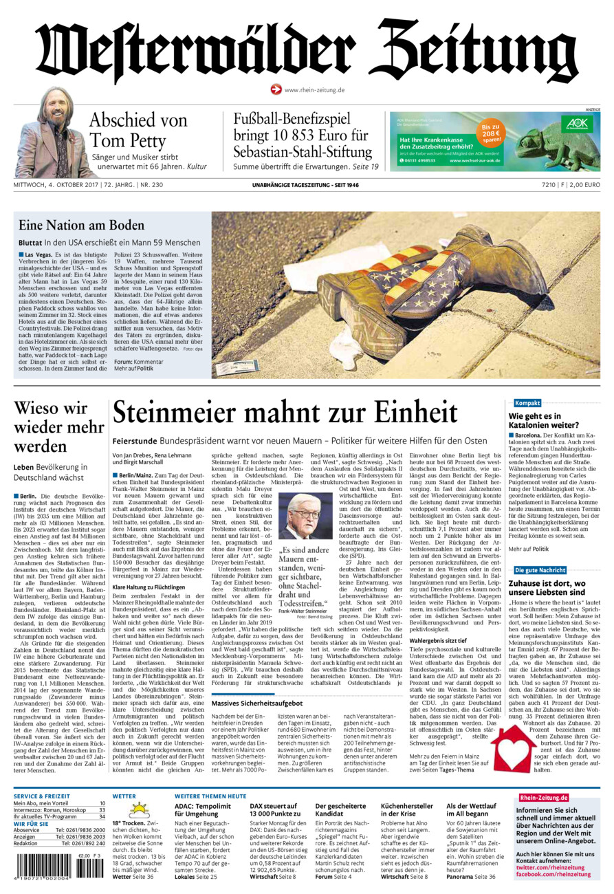 Westerwälder Zeitung vom Mittwoch, 04.10.2017
