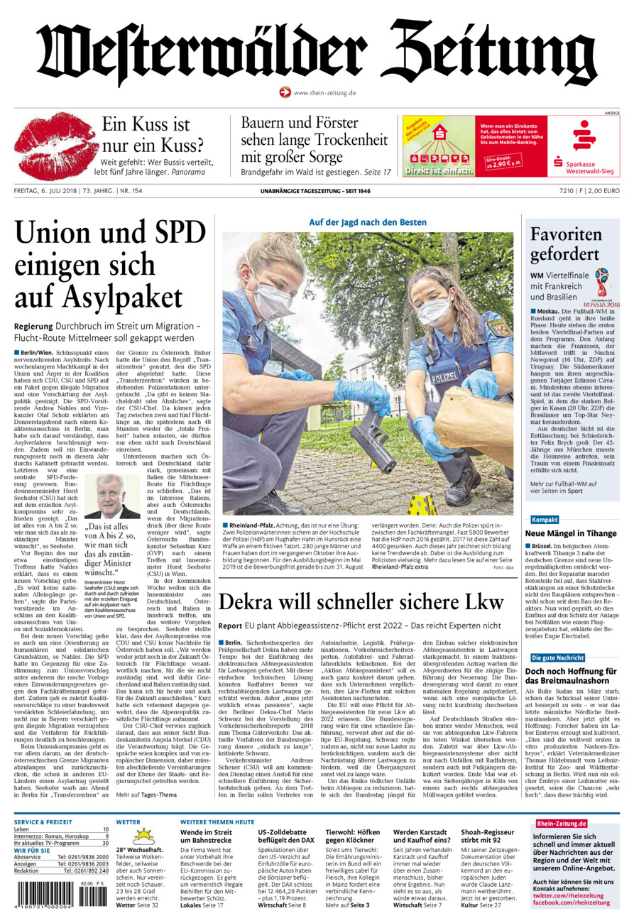 Westerwälder Zeitung vom Freitag, 06.07.2018