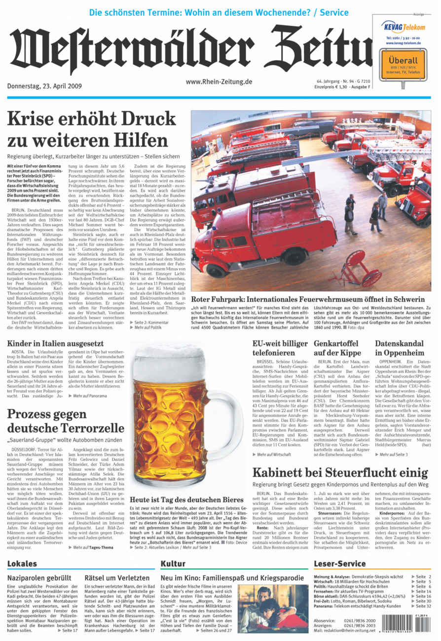 Westerwälder Zeitung vom Donnerstag, 23.04.2009