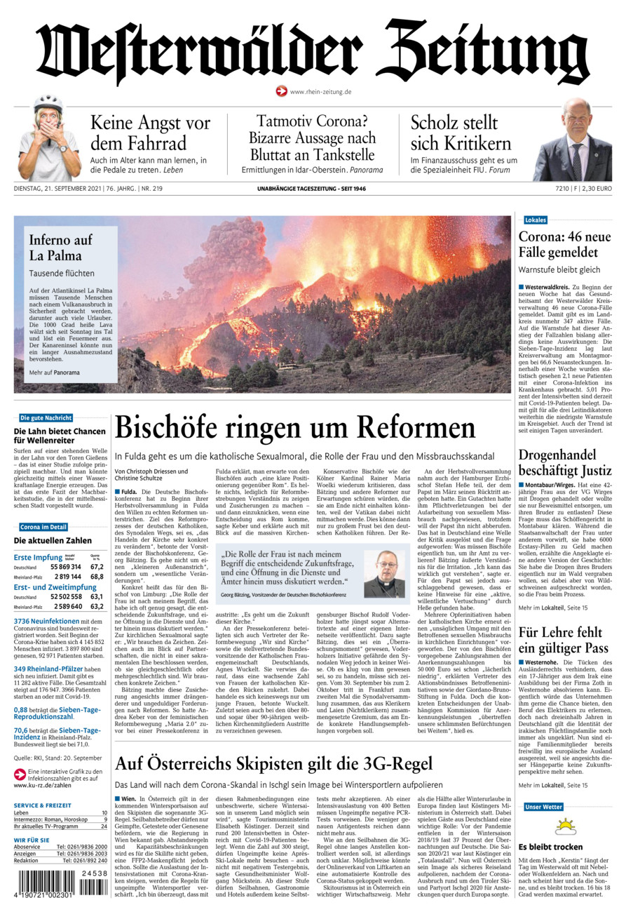 Westerwälder Zeitung vom Dienstag, 21.09.2021