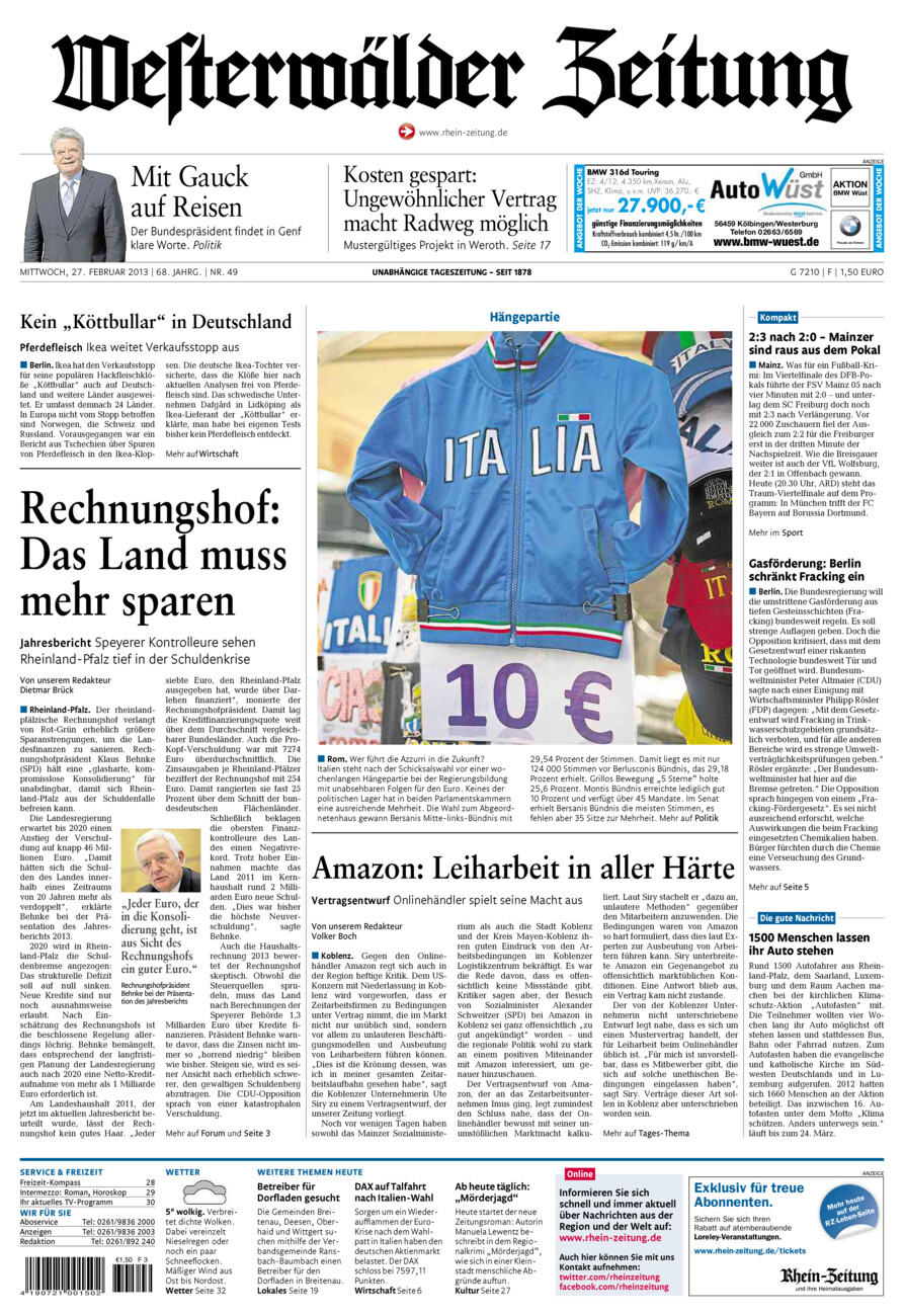 Westerwälder Zeitung vom Mittwoch, 27.02.2013