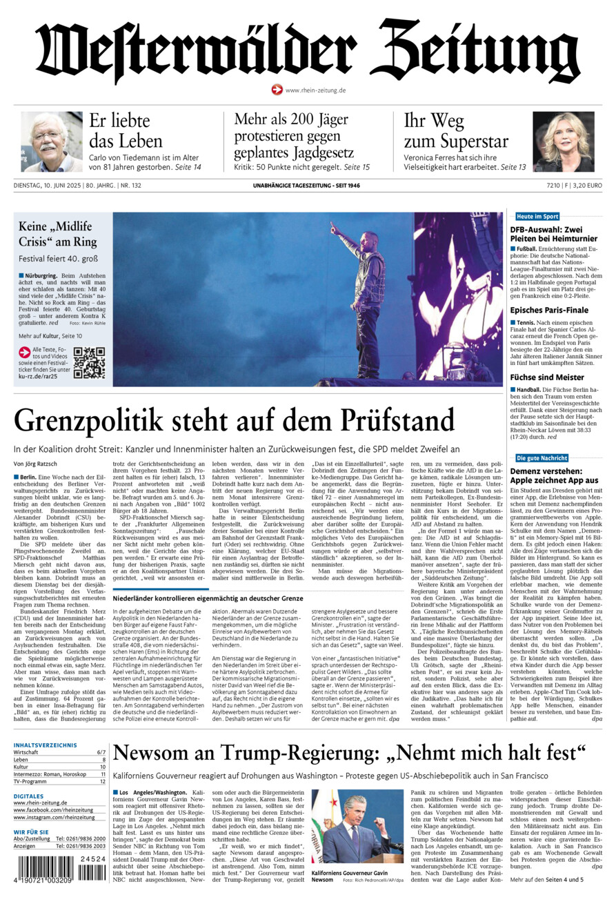 Westerwälder Zeitung vom Dienstag, 10.06.2025