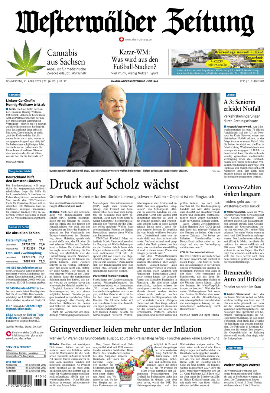 Westerwälder Zeitung vom Donnerstag, 21.04.2022