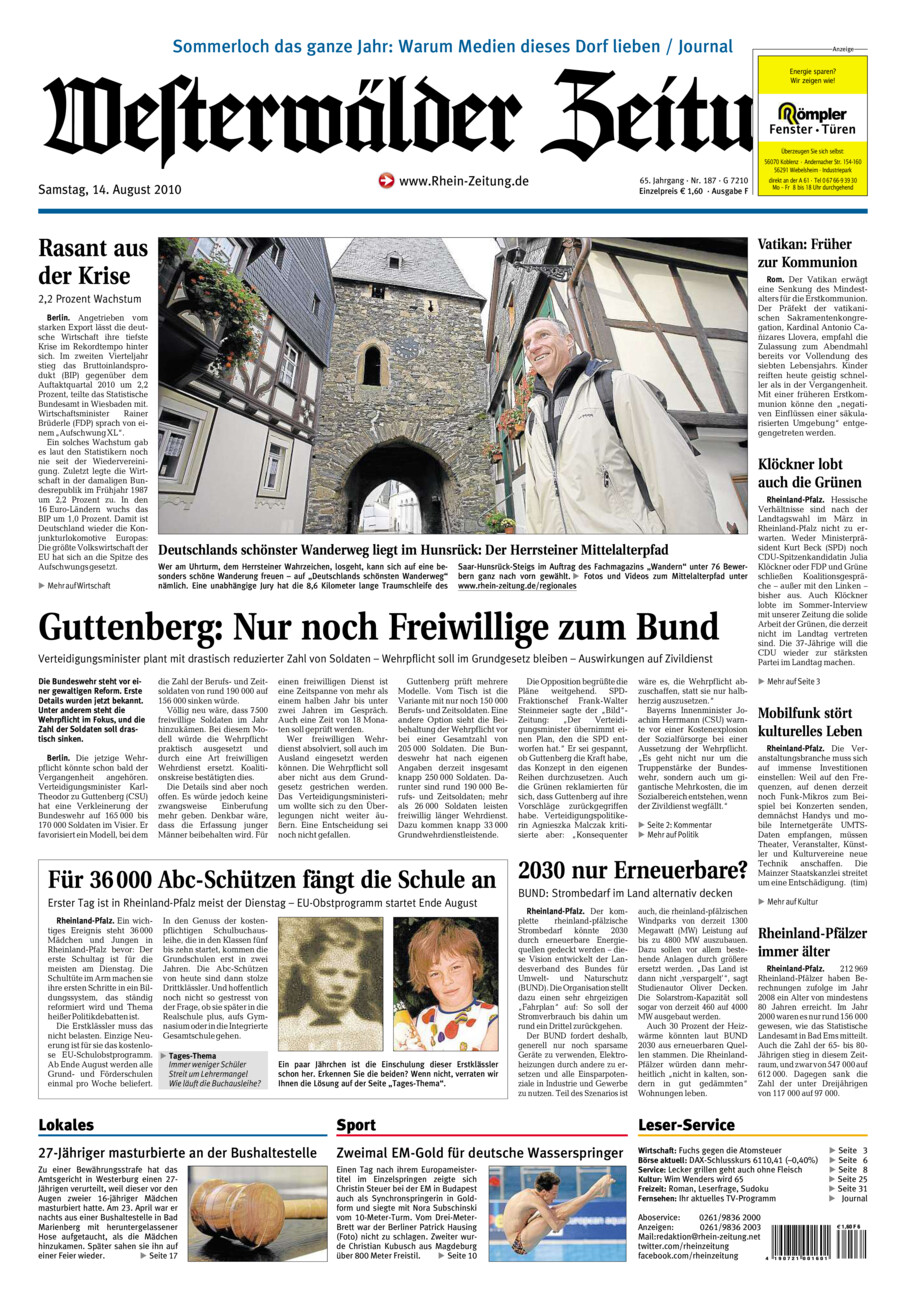 Westerwälder Zeitung vom Samstag, 14.08.2010