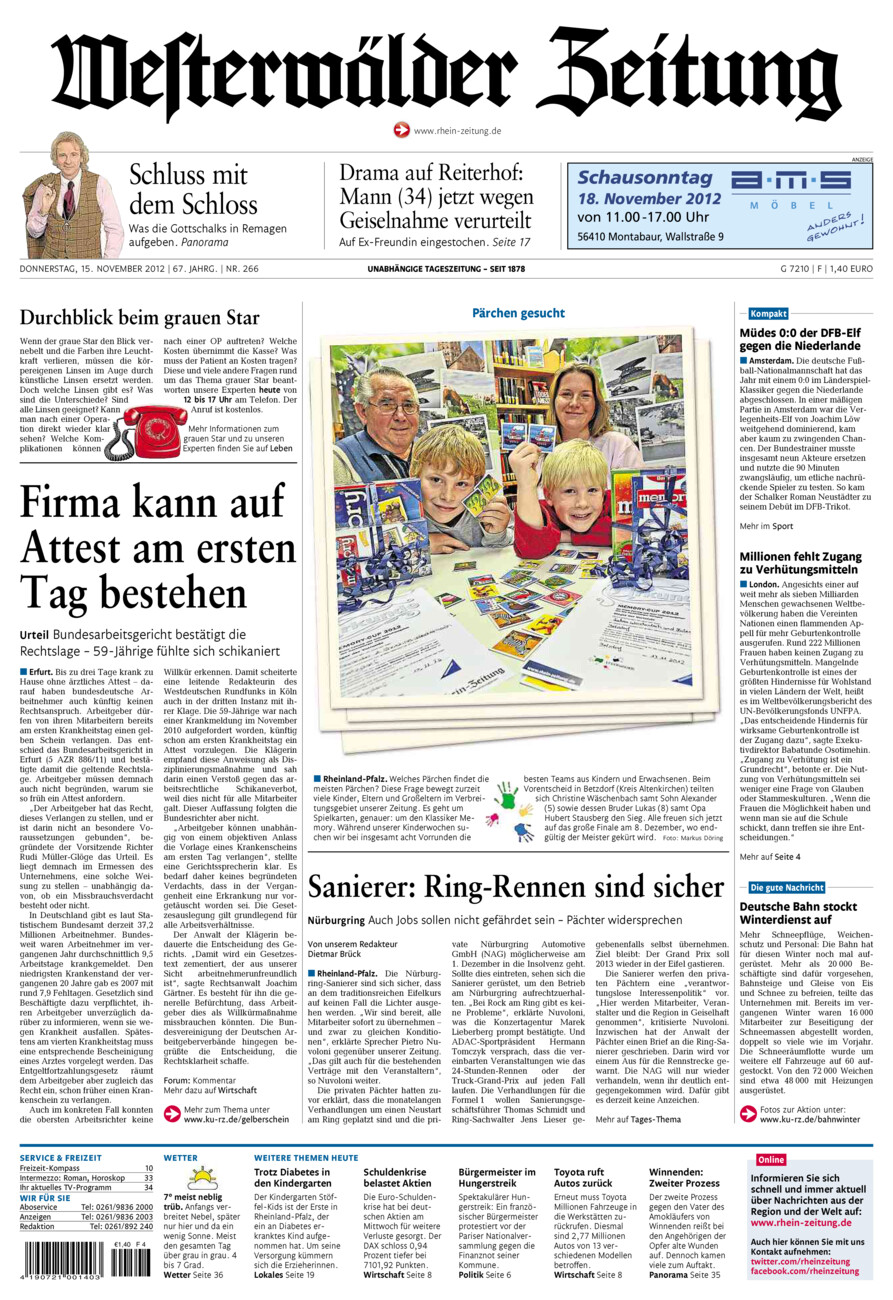 Westerwälder Zeitung vom Donnerstag, 15.11.2012