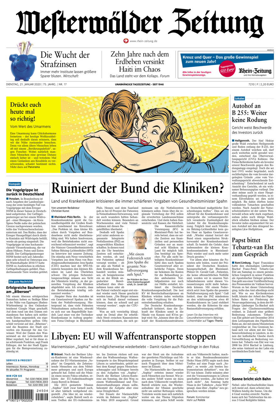 Westerwälder Zeitung vom Dienstag, 21.01.2020
