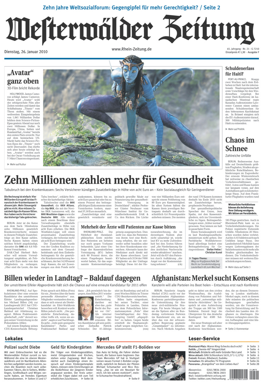 Westerwälder Zeitung vom Dienstag, 26.01.2010